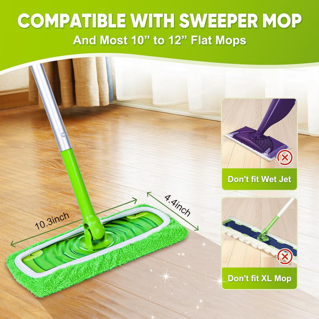 6-Pack Reusable Mop Pads Compatible with Sweeper Mop - 100% Coral Fleece Washable Refills - Microfiber Dry & Wet Sweeping Cloths for Multi-Surface/Hardwood Floor Cleaning