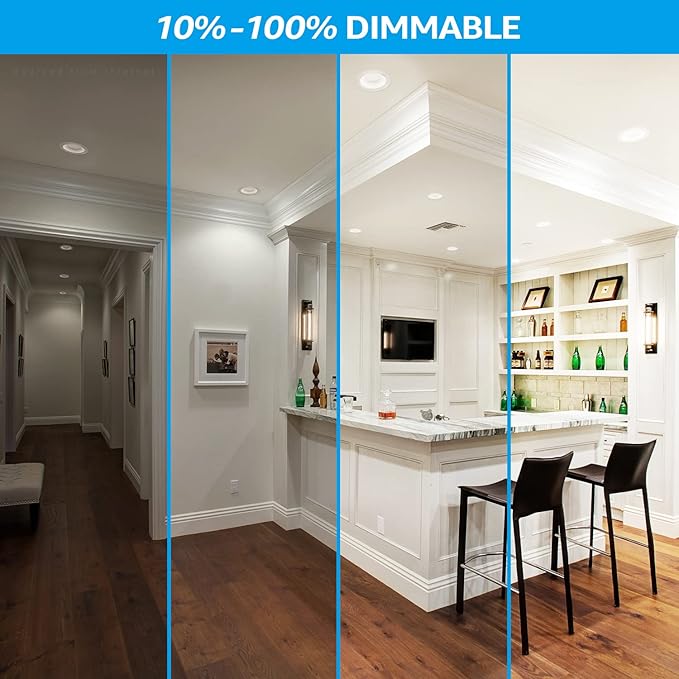 TORCHSTAR 8-Pack 5CCT 6 Inch LED Recessed Lighting Retrofit Downlight, Aluminum Anti-Glare Deep Baffle Trim, 1200LM 15W=120W, CRI90 Dimmable Remodel Can Lights, JA8 ETL, 2700K3000K3500K4000K5000K