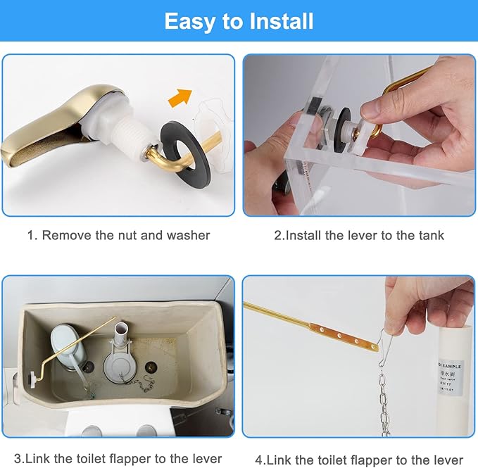 iFealClear 2 Pack Polished Gold Universal Toilet Tank Flush Lever Replacement, Brass Side/Angle Mount Toilet Handle Fits Most Toilets
