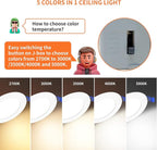 Meconard 6 Pack 6 Inch LED Recessed Ceiling Light, 2700K/3000K/3500K/4000K/5000K Selectable, Dimmable 12W=110W, 1050LM, IC Rated Can-Killer Downlights with Junction Box, ETL and Energy Star Listed