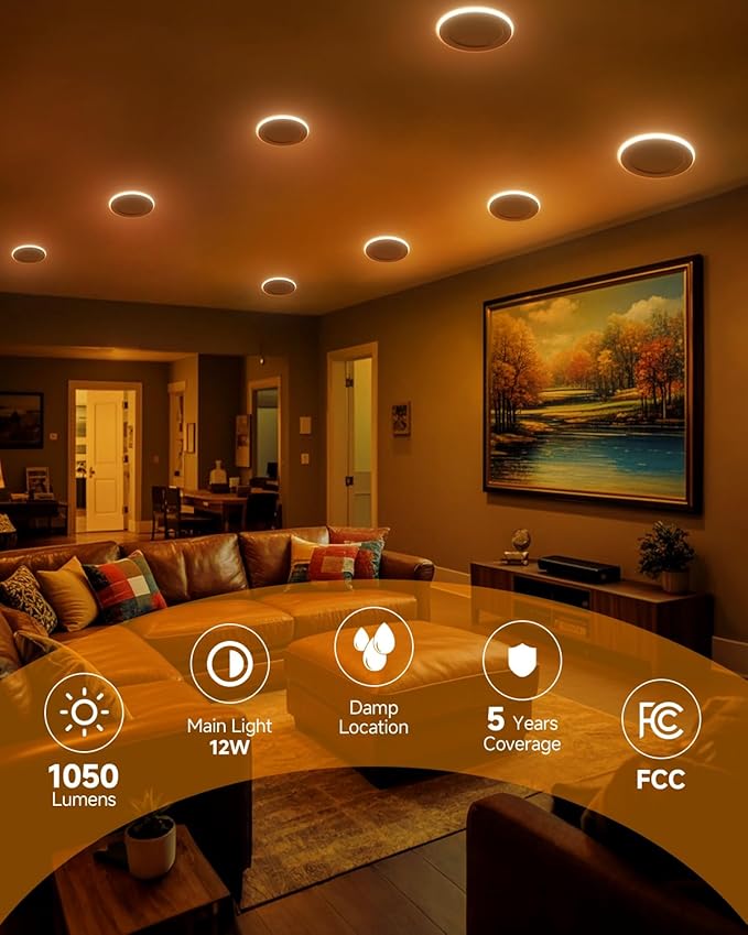 Ensenior 20 Pack 6 Inch LED Recessed Ceiling Light with Night Light, Dimmable, 2700K-5000K 5CCT, 1050LM 12W 120V, High Brightness Canless Wafer Downlight - FCC