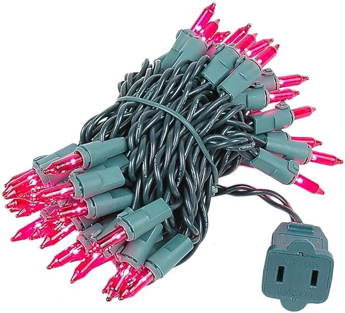 Novelty Lights 11 Feet 50 Bulbs Traditional Incandescent Mini Lights, Pink on Green Wire with 2.5" Spacing, Commercial Grade and UL Listed for Indoor/Outdoor Use, End-to-End Connectable