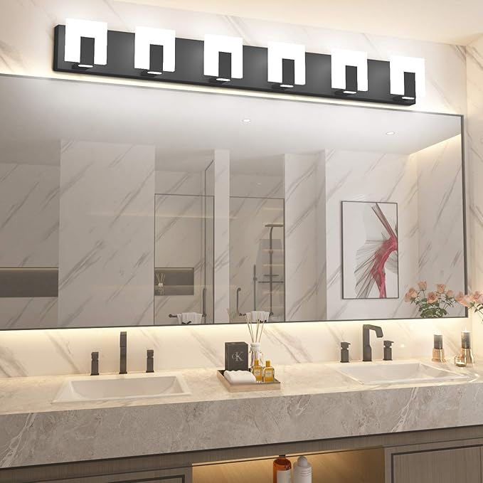 Aipsun 6 Lights Modern Black Vanity Light Up and Down Black LED Vanity Light Fixtures Bathroom Wall Light Over Mirror 6000K