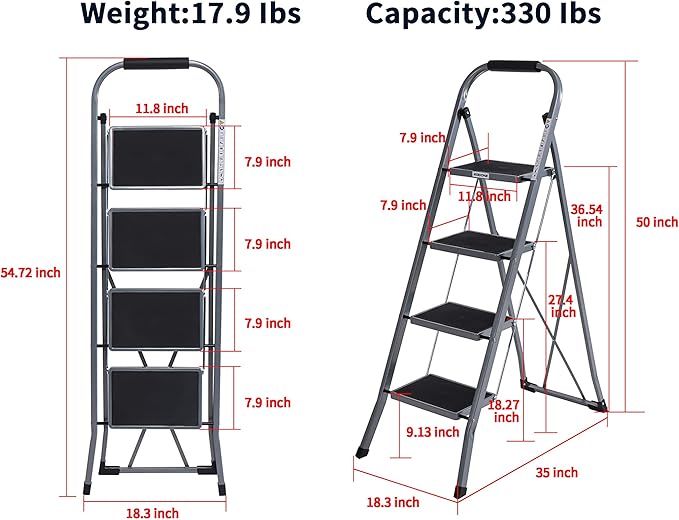 4-Step Ladders Folding Step Stool with Anti Slip Pedal and Handgrip Portable Sturdy Ladder for Home & Office 330 Lbs White