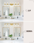6 Light Bathroom Vanity Light, HWH Brushed Gold Light Fixture Bathroom Wall Vanity Lights, Modern Brass Vanity Lights Over Mirror with Clear Glass Shade, 5HLT63B-6W BG