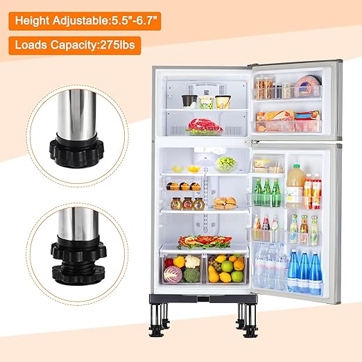 PATIKIL Mini Fridge Stand, 4 Strong Feet Laundry Stand Base Multi-Functional Adjustable Base Tray Anti-Vibration for Refrigerator Washing Machine Dryer AC, 5.5"-6.7" Height, 2Pack