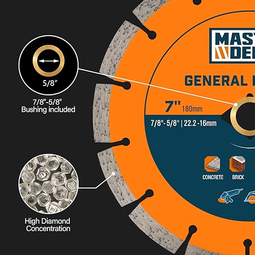 7 inch Diamond Saw Blade for Angle Grinder,Segmented General Purpose Blade Dry/Wet Cutting Blade for Concrete, Paver, Masonry, Terrazzo, Stone, Granite, Block, 7/8"-5/8” Arbor (3 Pack)