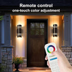 wowlite Outdoor Wall Lights for House, Remote Control Smart RGBCW Up and Down Lights Outdoor Sconce RGB Color Changing, Black Cylinder Aluminum Exterior Lighting Fixtures for Porch Garage, ETL Listed
