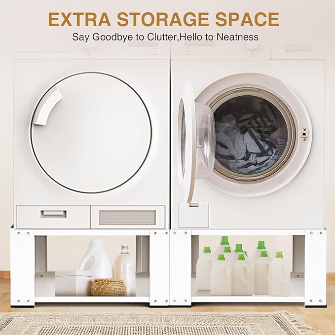 Washer and Dryer Pedestals Set of 2-Fit 27 and 28 Inch, Laundry Pedestal for Washer and Dryer , Alloy Steel Washing Machine Stand Raiser,Washer and Dryer Stand 15.75'' Height White