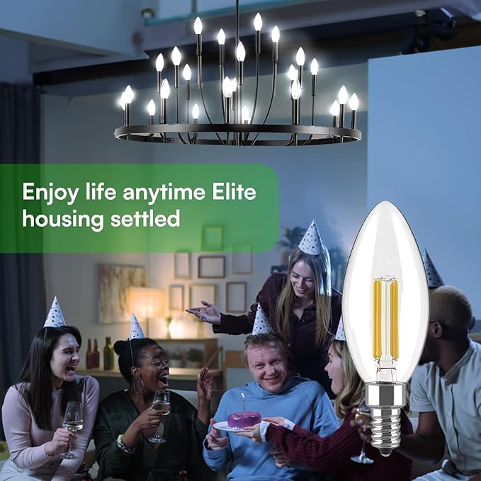 VOLIVO 24 Pack Chandelier LED Bulbs,B11 Candelabra 4.5W, 60 Watt Equivalent, 5000K Clear Glass Filament, E12 Standard Base,Daylight,Classic Edison Fan (Non-dimmable)