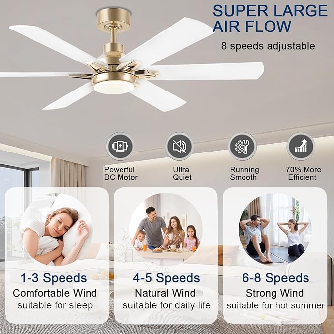52in Ceiling Fans with Lights RGB Ceiling Fan with Light and Remote/APP Control,Low Profile Ceiling Fans with Lights for Bedroom,Living Room,Kids Room,3CCT Dimmable Modern Ceiling Fan, 8 Speeds,white