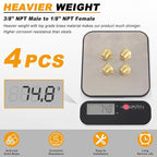 KOOTANS 4pcs Heavy Duty 3/8 NPT Male Thread to 1/8 NPT Female Thread Brass Reducer Hex Bushing Brass Fitting Pipe Hose Tube Adapter Convert