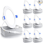 Ensenior 6 Pack 4 Inch LED Recessed Light, Dimmable, 2700K Soft White, 750LM High Brightness, 9W 120V, Damp Rated, Ultra-Thin Canless Wafer Ceiling Light - ETL & FCC & IC