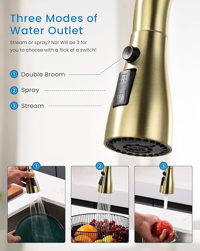 APPASO Touchless Kitchen Faucets Gold, Brushed Gold Kitchen Faucet Touchless, Touchless Kitchen Faucet with Pull-Down Sprayer and Soap Dispenser, Stainless Hands Free Faucet for Kitchen Sink 2-4 Hole