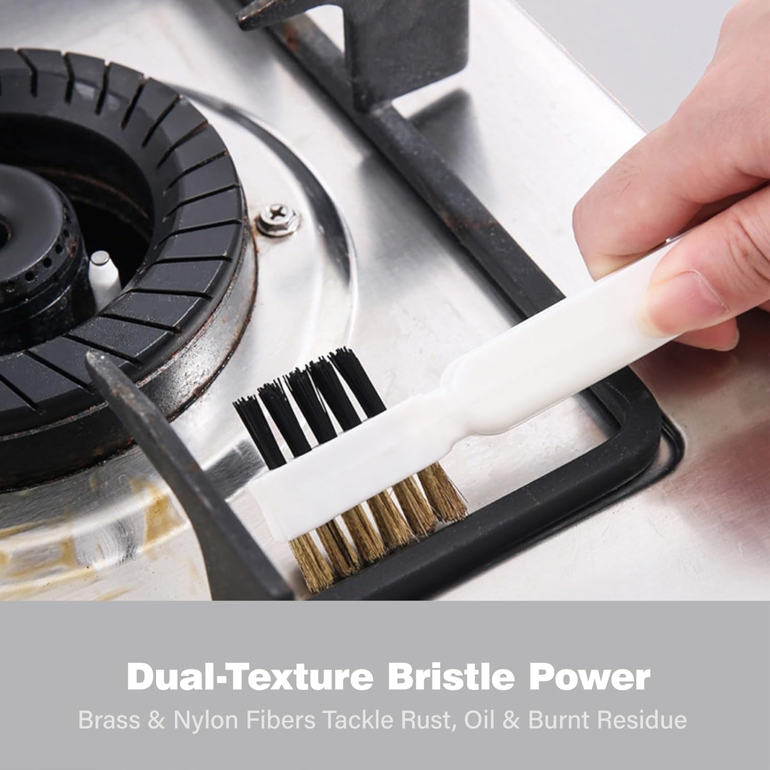 Gas Stove Cleaner Brush and Scraper for Cleaning Tool Kit Brass Brushes for Burners Range Top Oven Pan Small Plastic Scrappers for Dish Cooktop Non Scratch Counter Cutting Board Use