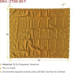 Mytee Products 20' x 20' Tan Canvas Tarp 12oz Heavy Duty Water Resistant