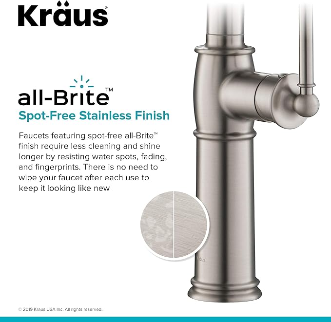KRAUS Sellette Traditional Spot Free Stainless Steel Single Handle Pull-Down Kitchen Faucet with Deck Plate and Soap Dispenser, KPF-1682SFS-KSD-80SFS