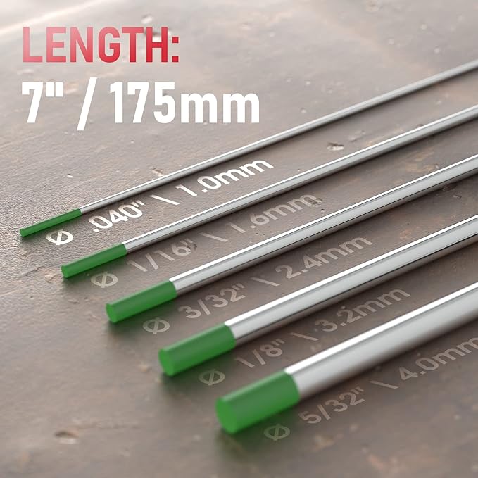 YESWELDER TIG Welding Tungsten Electrode Pure Tungsten .040" x 7" (Green, EWP) 10-pk