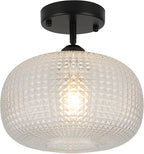 WILON Glass Flush Mount Ceiling Light Globe Black Ceiling Light Fixture Modern Farmhouse Lighting Vintage Semi Flush Ceiling Lamp for Kitchen Hallway Bedroom Entryway Laundry Living Dining Room
