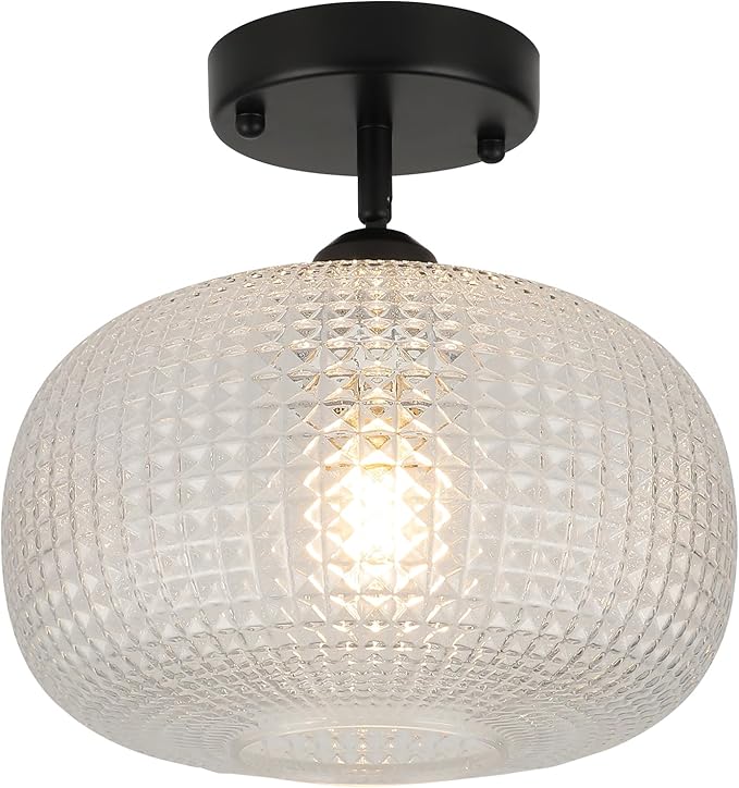 WILON Glass Flush Mount Ceiling Light Globe Black Ceiling Light Fixture Modern Farmhouse Lighting Vintage Semi Flush Ceiling Lamp for Kitchen Hallway Bedroom Entryway Laundry Living Dining Room