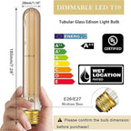 7.3 Inch E26 Led Bulb 6W Dimmable, 2200K Amber White Vintage Edison Bulbs, Equal 80 Watt T10 T9 Long Tubular Glass Light Bulb 800LM for Rustic Pendant Pipe Wall Sconces - UL Cert 6Pack