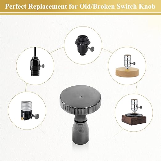 DiCUNO Lamp Turn On/Off Switch Knobs Replacement, Metal Lamp Switch Knob for Universal Light Socket, Standard Size, Pearl Black, 4 Packs