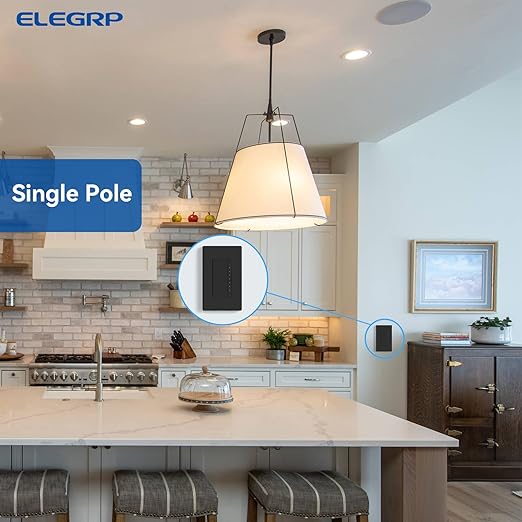 ELEGRP Dimmer Switch, Digital Dimmer Light Switch for LED Lights 150W, INC/HAL 450W, Single Pole LED Dimmer Switch, Needs Neutral Wire, Wall Plate Included, UL Listed, 1 Pack, Matte Black