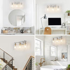 3 Light Bathroom Light Fixtures Brushed Nickel Vanity Light Over Mirror Modern Farmhouse Wall Lighting Sconces Wall Lamp for Bathroom, Bedroom, Living Room E26 Socket with Glass Shade