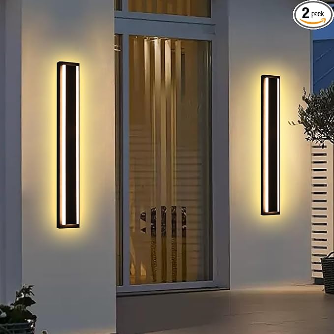 MELUCEE 2 Pack Long Outdoor Wall Lights 24W 5 Color Dimmable Modern Exterior Lighting Fixtures LED Linear Outdoor Wall Sconce for Garage Patio Balcony Porch, 3000K-6000K Adjustable, IP65 Waterproof
