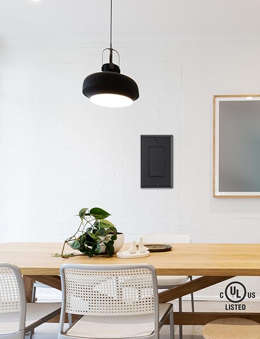 AIDA Single Pole Rocker Decorator Light Switch, 15 Amp Self-grounding Electrical Light Switches, Wall Plate Included, Residential Grade, UL Listed (20 Pack, Glossy Black)