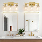 3-Light Vanity Lights with Clear Glass Shades, Brushed Gold Bathroom Light Fixtures Over Mirror, Modern Bathroom Wall Lamp for Mirror Living Room Cabinet Bedroom Porch