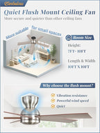 42 Inch Flush Mount Ceiling Fans no Light, Brushed Nickel Modern Ceiling Fans, 6-Speeds, Quiet Reversible DC Motor, Outdoor/Indoor Ceiling Fan for Patios, Living Room, Bedroom