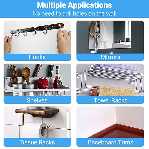 Adhesive for Shower Curtain Rods, High Strength Adhesive, Glue for for Tiles, Steel, Real Woods, Glasses, Marble, Slow Dry Modified Silicone Sealant, White Color, Weight 0.4 oz.