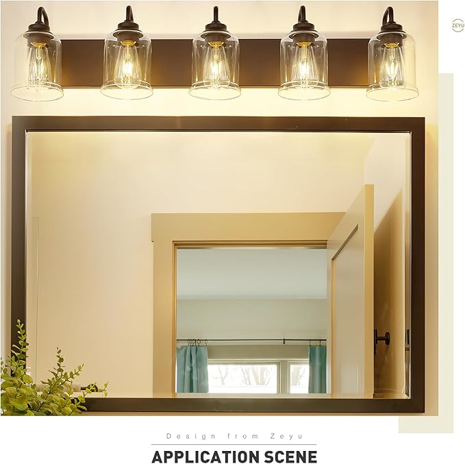 zeyu 5-Light Modern Vanity Light Fixture, 36" Bathroom Light Fixtures Wall Mount with Clear Glass, Oil Rubbed Bronze Finish, ZSL72B-5W ORB