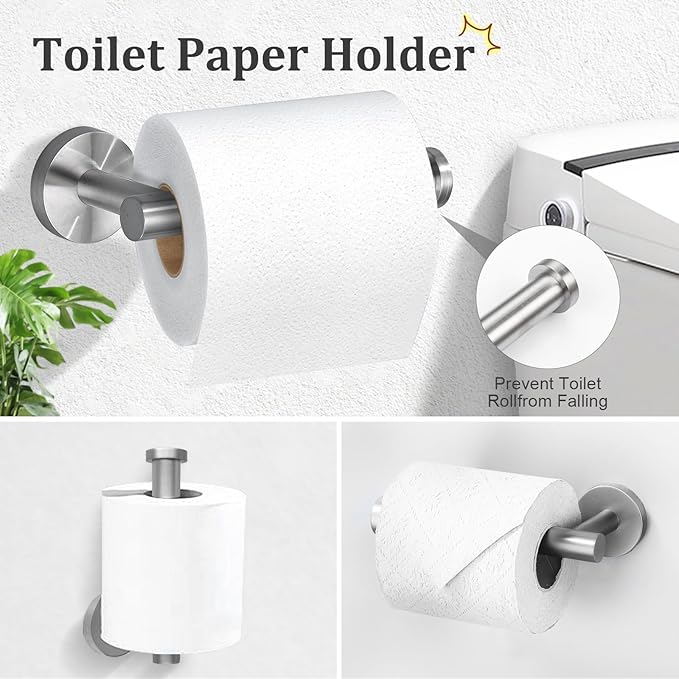 TURS 5 Piece Bathroom Hardware Set Brushed, SUS304 Stainless Steel Bath Towel Bar Set, 24 Inch Bathroom Accessories Kit Wall Mounted