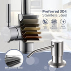 WEWE Kitchen Faucet with Soap Dispenser and Pull Down Sprayer, RV Single Handle Classic 3 Modes Stainless Steel Faucet for Kitchen Sink, RV, Brushed Nickel