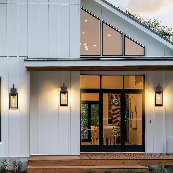 19" Large Outdoor Light Fixture 2 Pack, Porch Lights Sconce Exterior Lighting Fixtures, Black Outside Lights for House Modern Wall Lantern, Anti Rust Outside Coach Lamps for House, Doorway, Garage
