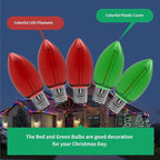 Meconard C9 Led Replacement Christmas Light Bulbs, C9 Shatterproof Led Bulbs for Christmas Indoor Outdoor String Lights, Mini Bulb Intermediate E17 Base Decor Red Light Bulbs Green Light Bulb, 25 Pack