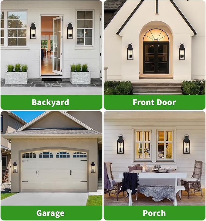 tewei 25'' Large Outdoor Wall Light, Porch Light Outdoor Wall Sconce Lantern, 4-Light Modern Black Exterior Lighting Fixture Wall Mount, Outside Light for House Garage, 1-Pack