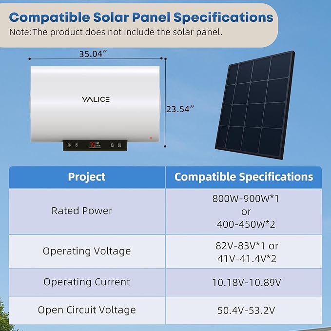 YALICE Water Heaters, Solar Power Water Heater Electric, 2200 Watts Hot Water Heater, 21 Gallons Electric Heater, without Solar Panel, YLS80GF