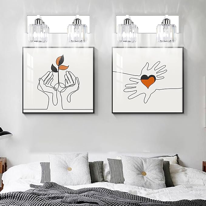 Aipsun Bathroom Vanity Lighting Fixtures Crystal Vanity Lights for Bathroom 2 Lights Stainless Steel Wall Lighting Fixtures(Exclude Bulb)