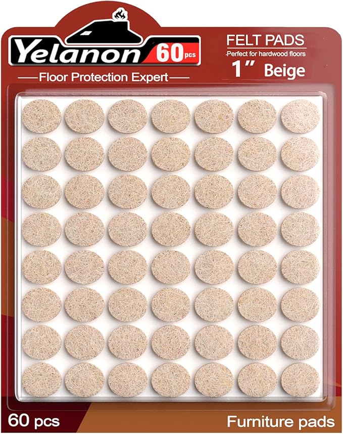 Yelanon Felt Furniture Pads -60 Pcs Premium Felt Pads for Chair Legs Furniture, Floor Protectors for Hardwood Floors, Beige