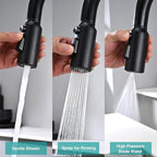 Stainless Steel Kitchen Faucet Head Replacement, Matte Black 3-Function Pull Down Spray Head for Pull-out Kitchen Faucet, High Pressure Sink Spray Nozzle with 9 Adapters Compatible with Most Faucets