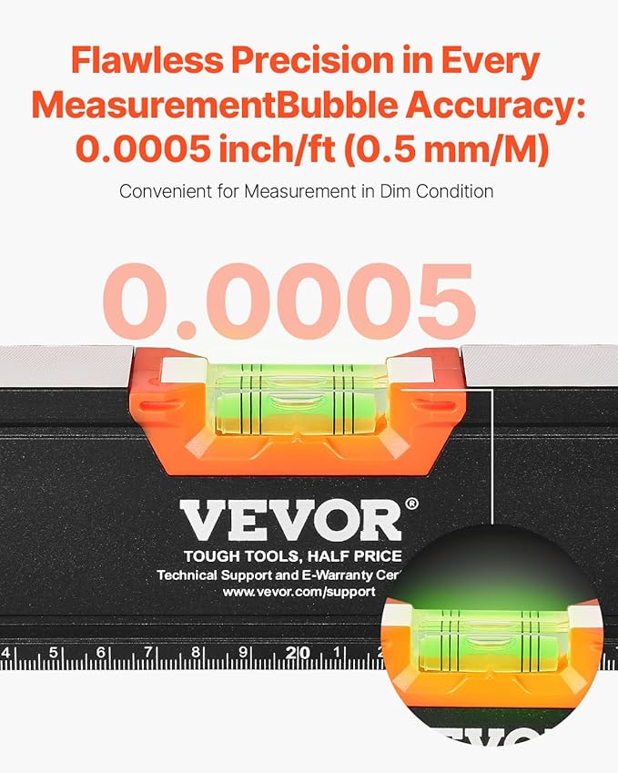 VEVOR 6-Piece Torpedo Level, 78/48/32/24/16/10 Inch Box Levels Set, Bubble Vials Ruler for 45/90/180 Degree, Shock-Proof Aluminum Alloy Magnetic Leveler Tool, SAE/Metric Scale(Only 10-inch has magnet)