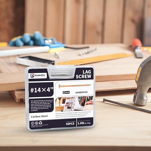 Lag Screws 4 Inch, 50PCS Heavy Duty Construction Screw, Structural Wood Screw #14 x 4, Rust Resistant, Washer Head, Yellow Coated Exterior Wood/Lag Screws, Star Drive with Bit