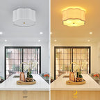 Modern Drum Semi Flush Mount 3-Light Gold Ceiling Lighting Vintage Linen Lamp for Laundry, Kitchen, Basement, Dining, Bedroom