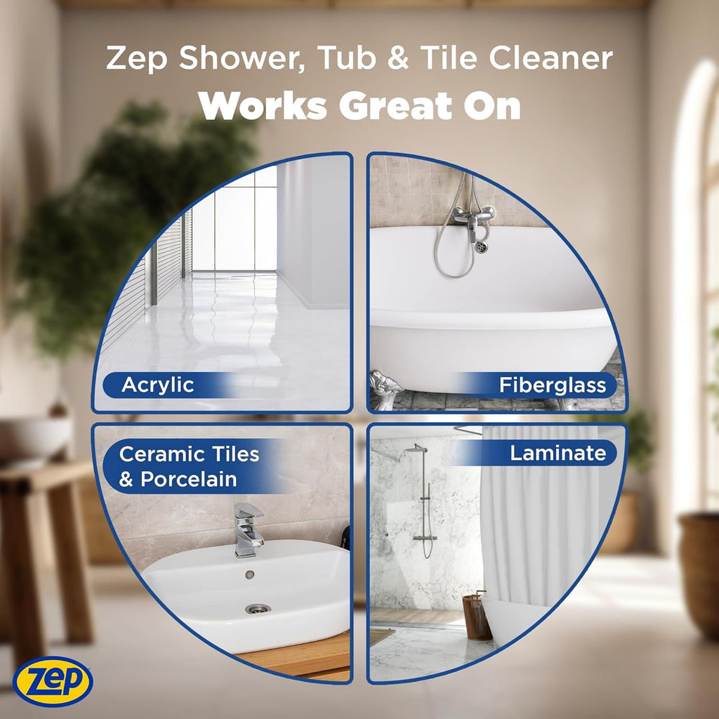 Zep Shower Tub and Tile Cleaner - 32 oz (Case of 12) - ZUSTT32PF - An Acidic, Scrub Free Formula To Dissolve Many Common Water-Related Bathroom Stains
