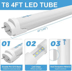 T8 LED Tube Light Bulbs 4 Foot 20W 40W Equivalent 5000K Daylight 2000LM, T8 T10 T12 Fluorescent Replacement, Dual-end Powered Ballast Bypass, Frosted Cover ETL Listed for Garage 10-Pack