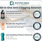 Drain Defender – Hair & Grease Buster Kit Instant Power Drain Opener and comes with, Heavy-Duty PVC Gloves & 3 Hair Clog Removers – Fast-Acting & Safe for Pipes & Septic Systems