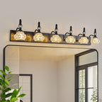 Modern Crystal Bathroom Vanity Light Black Vintage Bathroom Light Fixtures 6-Lights Glass Crystal Vanity Lights